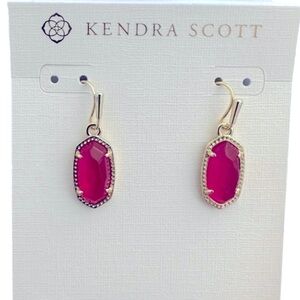NWT Kendra Scott Lee Azalea Pink Illusion Small Drop Earrings Gold Tone